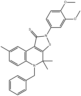 5-benzyl-2-(3,4-dimethoxyphenyl)-4,4,8-trimethyl-4,5-dihydroisothiazolo[5,4-c]quinoline-1(2H)-thione Struktur