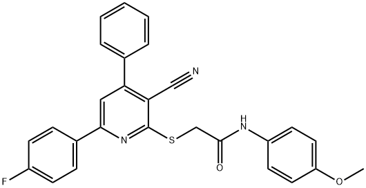 2-{[3-cyano-6-(4-fluorophenyl)-4-phenyl-2-pyridinyl]sulfanyl}-N-(4-methoxyphenyl)acetamide Struktur