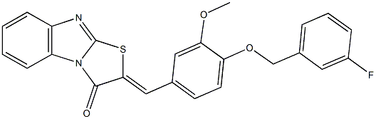 2-{4-[(3-fluorobenzyl)oxy]-3-methoxybenzylidene}[1,3]thiazolo[3,2-a]benzimidazol-3(2H)-one Struktur