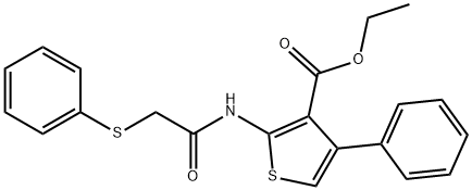 ethyl 4-phenyl-2-{[(phenylsulfanyl)acetyl]amino}-3-thiophenecarboxylate Struktur