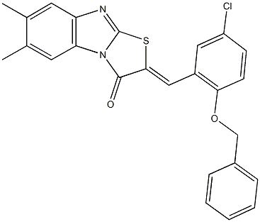 2-[2-(benzyloxy)-5-chlorobenzylidene]-6,7-dimethyl[1,3]thiazolo[3,2-a]benzimidazol-3(2H)-one Struktur