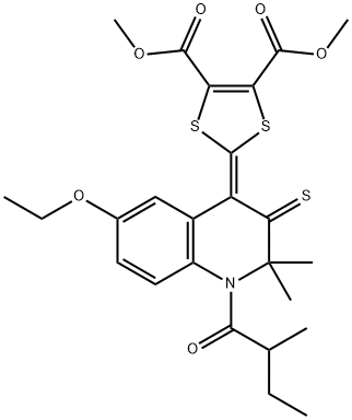 dimethyl 2-(6-ethoxy-2,2-dimethyl-1-(2-methylbutanoyl)-3-thioxo-2,3-dihydro-4(1H)-quinolinylidene)-1,3-dithiole-4,5-dicarboxylate Struktur