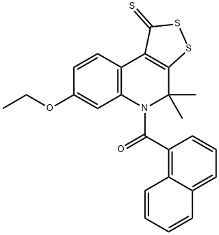 7-ethoxy-4,4-dimethyl-5-(1-naphthoyl)-4,5-dihydro-1H-[1,2]dithiolo[3,4-c]quinoline-1-thione Struktur