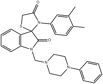 3'-(3,4-dimethylphenyl)-1-[(4-phenyl-1-piperazinyl)methyl]-1,3-dihydrospiro[2H-indole-3,2'-[1,3]-thiazolidine]-2,4'-dione Struktur