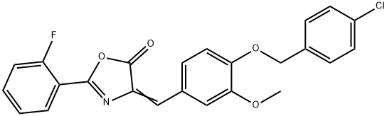 4-{4-[(4-chlorobenzyl)oxy]-3-methoxybenzylidene}-2-(2-fluorophenyl)-1,3-oxazol-5(4H)-one Struktur