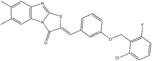 2-{3-[(2-chloro-6-fluorobenzyl)oxy]benzylidene}-6,7-dimethyl[1,3]thiazolo[3,2-a]benzimidazol-3(2H)-one Struktur