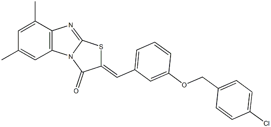 2-{3-[(4-chlorobenzyl)oxy]benzylidene}-6,8-dimethyl[1,3]thiazolo[3,2-a]benzimidazol-3(2H)-one Struktur