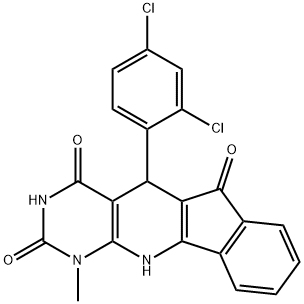 5-(2,4-dichlorophenyl)-1-methyl-5,11-dihydro-1H-indeno[2',1':5,6]pyrido[2,3-d]pyrimidine-2,4,6(3H)-trione Struktur