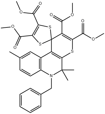 tetramethyl 6'-benzyl-5',5',9'-trimethyl-5',6'-dihydrospiro(1,3-dithiole-2,1'-1H-thiopyrano[2,3-c]quinoline)-2',3',4,5-tetracarboxylate Struktur