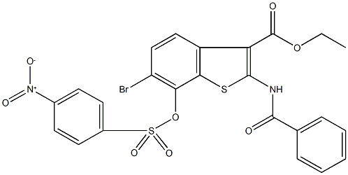 ethyl 2-(benzoylamino)-6-bromo-7-[({4-nitrophenyl}sulfonyl)oxy]-1-benzothiophene-3-carboxylate Struktur