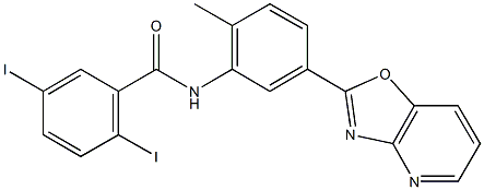 2,5-diiodo-N-(2-methyl-5-[1,3]oxazolo[4,5-b]pyridin-2-ylphenyl)benzamide Struktur