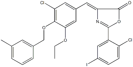 4-{3-chloro-5-ethoxy-4-[(3-methylbenzyl)oxy]benzylidene}-2-(2-chloro-5-iodophenyl)-1,3-oxazol-5(4H)-one Struktur