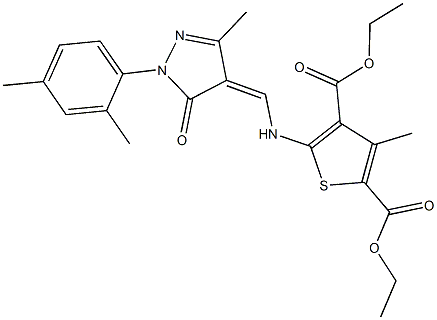 diethyl 5-({[1-(2,4-dimethylphenyl)-3-methyl-5-oxo-1,5-dihydro-4H-pyrazol-4-ylidene]methyl}amino)-3-methyl-2,4-thiophenedicarboxylate Struktur