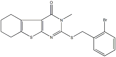 2-[(2-bromobenzyl)sulfanyl]-3-methyl-5,6,7,8-tetrahydro[1]benzothieno[2,3-d]pyrimidin-4(3H)-one Struktur