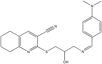 2-[(3-{[4-(dimethylamino)benzylidene]amino}-2-hydroxypropyl)sulfanyl]-5,6,7,8-tetrahydro-3-quinolinecarbonitrile Struktur