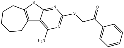 2-[(4-amino-6,7,8,9-tetrahydro-5H-cyclohepta[4,5]thieno[2,3-d]pyrimidin-2-yl)sulfanyl]-1-phenylethanone Struktur