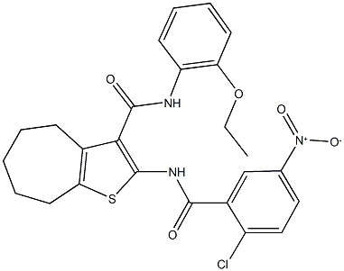 2-({2-chloro-5-nitrobenzoyl}amino)-N-(2-ethoxyphenyl)-5,6,7,8-tetrahydro-4H-cyclohepta[b]thiophene-3-carboxamide Struktur