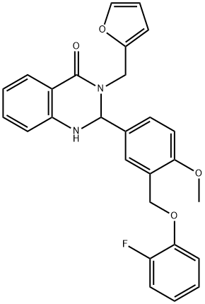 2-{3-[(2-fluorophenoxy)methyl]-4-methoxyphenyl}-3-(2-furylmethyl)-2,3-dihydro-4(1H)-quinazolinone Struktur