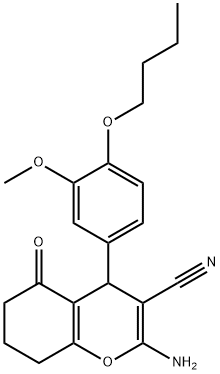 2-amino-4-(4-butoxy-3-methoxyphenyl)-5-oxo-5,6,7,8-tetrahydro-4H-chromene-3-carbonitrile Struktur