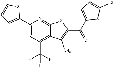 [3-amino-6-(2-thienyl)-4-(trifluoromethyl)thieno[2,3-b]pyridin-2-yl](5-chloro-2-thienyl)methanone Struktur