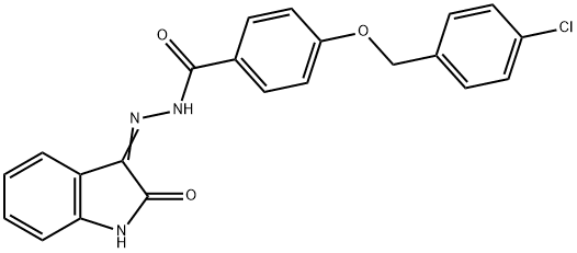 4-[(4-chlorobenzyl)oxy]-N'-(2-oxo-1,2-dihydro-3H-indol-3-ylidene)benzohydrazide Struktur