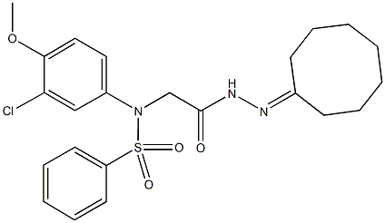 N-(3-chloro-4-methoxyphenyl)-N-[2-(2-cyclooctylidenehydrazino)-2-oxoethyl]benzenesulfonamide Struktur