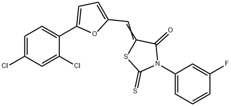 5-{[5-(2,4-dichlorophenyl)-2-furyl]methylene}-3-(3-fluorophenyl)-2-thioxo-1,3-thiazolidin-4-one Struktur