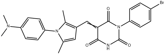 1-(4-bromophenyl)-5-({1-[4-(dimethylamino)phenyl]-2,5-dimethyl-1H-pyrrol-3-yl}methylene)-2,4,6(1H,3H,5H)-pyrimidinetrione Struktur