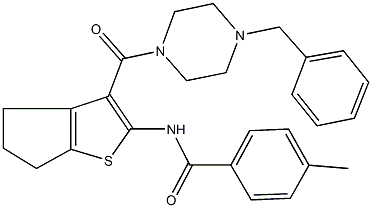 N-{3-[(4-benzyl-1-piperazinyl)carbonyl]-5,6-dihydro-4H-cyclopenta[b]thien-2-yl}-4-methylbenzamide Struktur