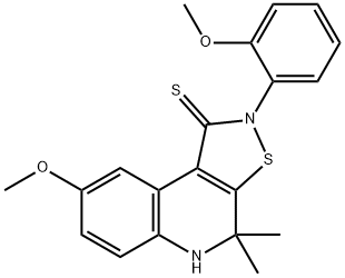 8-methoxy-2-(2-methoxyphenyl)-4,4-dimethyl-4,5-dihydroisothiazolo[5,4-c]quinoline-1(2H)-thione Struktur