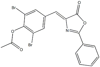 2,6-dibromo-4-[(5-oxo-2-phenyl-1,3-oxazol-4(5H)-ylidene)methyl]phenyl acetate Struktur