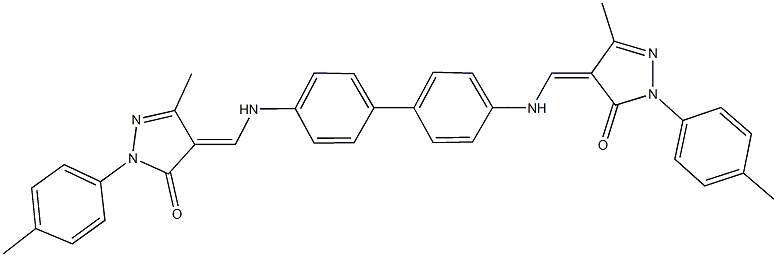 5-methyl-4-({[4'-({[3-methyl-1-(4-methylphenyl)-5-oxo-1,5-dihydro-4H-pyrazol-4-ylidene]methyl}amino)[1,1'-biphenyl]-4-yl]amino}methylene)-2-(4-methylphenyl)-2,4-dihydro-3H-pyrazol-3-one Struktur