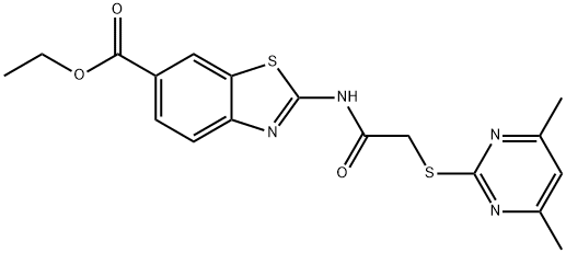 ethyl 2-({[(4,6-dimethyl-2-pyrimidinyl)sulfanyl]acetyl}amino)-1,3-benzothiazole-6-carboxylate Struktur