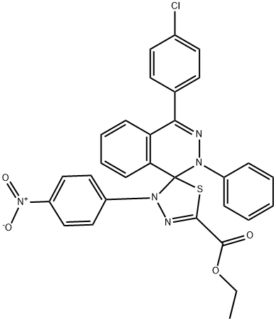 ethyl 4-(4-chlorophenyl)-4'-(4-nitrophenyl)-2-phenyl-1,2,4',5'-tetrahydrospiro(phthalazine-1,5'-[1,3,4]-thiadiazole)-2'-carboxylate Struktur