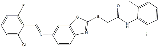 2-({6-[(2-chloro-6-fluorobenzylidene)amino]-1,3-benzothiazol-2-yl}sulfanyl)-N-(2,6-dimethylphenyl)acetamide Struktur