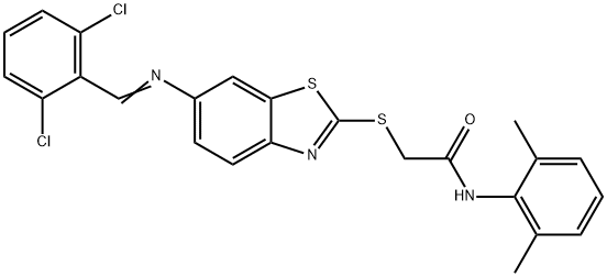 2-({6-[(2,6-dichlorobenzylidene)amino]-1,3-benzothiazol-2-yl}sulfanyl)-N-(2,6-dimethylphenyl)acetamide Struktur