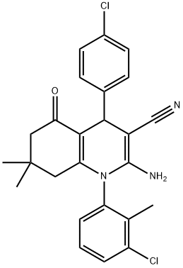 2-amino-1-(3-chloro-2-methylphenyl)-4-(4-chlorophenyl)-7,7-dimethyl-5-oxo-1,4,5,6,7,8-hexahydro-3-quinolinecarbonitrile Struktur