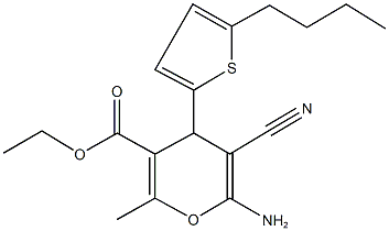 ethyl 6-amino-4-(5-butyl-2-thienyl)-5-cyano-2-methyl-4H-pyran-3-carboxylate Struktur