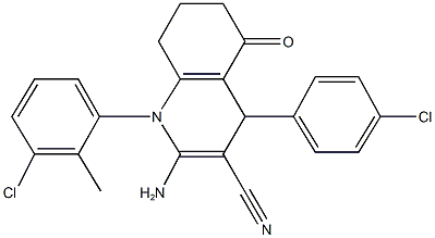 2-amino-1-(3-chloro-2-methylphenyl)-4-(4-chlorophenyl)-5-oxo-1,4,5,6,7,8-hexahydro-3-quinolinecarbonitrile Struktur