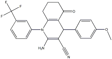 2-amino-4-(4-methoxyphenyl)-5-oxo-1-[3-(trifluoromethyl)phenyl]-1,4,5,6,7,8-hexahydro-3-quinolinecarbonitrile Struktur