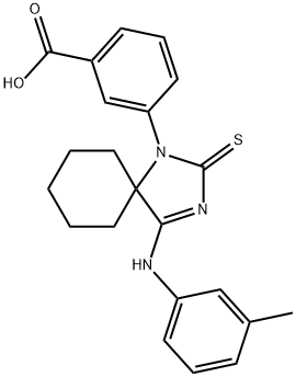 3-{4-[(3-methylphenyl)imino]-2-thioxo-1,3-diazaspiro[4.5]dec-1-yl}benzoic acid Struktur