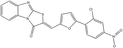 2-[(5-{2-chloro-4-nitrophenyl}-2-furyl)methylene][1,3]thiazolo[3,2-a]benzimidazol-3(2H)-one Struktur