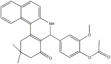 4-(2,2-dimethyl-4-oxo-1,2,3,4,5,6-hexahydrobenzo[a]phenanthridin-5-yl)-2-methoxyphenyl acetate Struktur