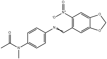 N-{4-[({6-nitro-1,3-benzodioxol-5-yl}methylene)amino]phenyl}-N-methylacetamide Struktur