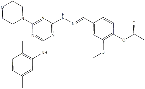 4-{2-[4-(2,5-dimethylanilino)-6-(4-morpholinyl)-1,3,5-triazin-2-yl]carbohydrazonoyl}-2-methoxyphenyl acetate Struktur