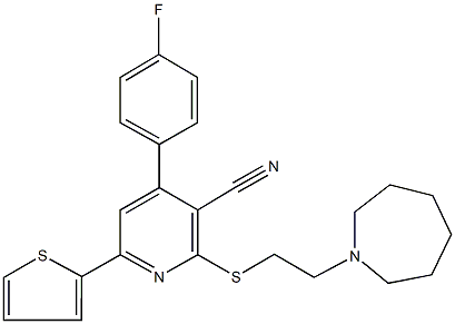 2-{[2-(1-azepanyl)ethyl]sulfanyl}-4-(4-fluorophenyl)-6-(2-thienyl)nicotinonitrile Struktur