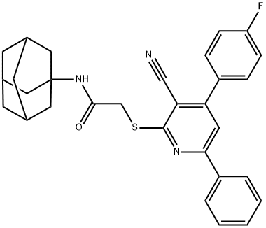 N-(1-adamantyl)-2-{[3-cyano-4-(4-fluorophenyl)-6-phenyl-2-pyridinyl]sulfanyl}acetamide Struktur