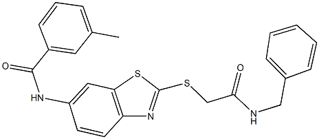 N-(2-{[2-(benzylamino)-2-oxoethyl]sulfanyl}-1,3-benzothiazol-6-yl)-3-methylbenzamide Struktur