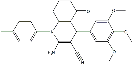 2-amino-1-(4-methylphenyl)-5-oxo-4-(3,4,5-trimethoxyphenyl)-1,4,5,6,7,8-hexahydro-3-quinolinecarbonitrile Struktur