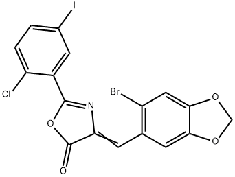 4-[(6-bromo-1,3-benzodioxol-5-yl)methylene]-2-(2-chloro-5-iodophenyl)-1,3-oxazol-5(4H)-one Struktur